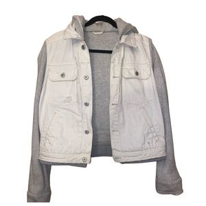 Free People: Women’s Denim And Knit Hooded Jacket White/Heather Gray | S…